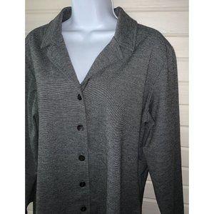 VTG Chicos Design Sz 2 (LARGE) Gray Heather Knit Button Front Shirt Jacket EUC